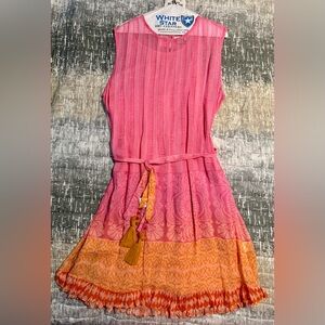 Anthropologie- Pink/Orange Lucille Knee Length Sleeveless Dress